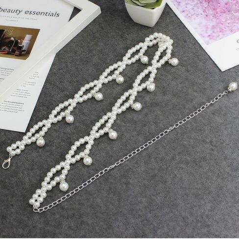 Pearl Belts for Women Silver Adjustable Pearl Waist Chain Bridal Wedding Sash Belt Sweater Chain for Bridesmaids Fashion Jewelry Gifts Accessory in Kuwait