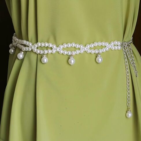 Pearl Belts for Women Silver Adjustable Pearl Waist Chain Bridal Wedding Sash Belt Sweater Chain for Bridesmaids Fashion Jewelry Gifts Accessory in Kuwait