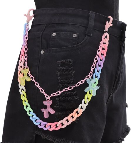 Cute Acrylic Balloon Dog Charm Layered Colorful Pants Trousers Chain for Women Men Adorrable Wallet Belt Pocket Waist Jeans Chains Colorful Resin Punk Hip Hop Fashion Body Jewelry Clothing Accessories in Kuwait