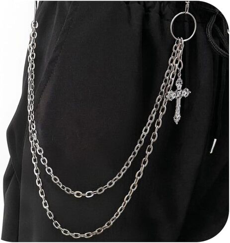 Magitaco Pants Chains for Men Women, Heavy Duty Cross Wallet Chain Punk Rock Gothic Hip Hop Accessories, Double Layered Jean Chains for Trousers Pocket Belt in Saudi Arabia
