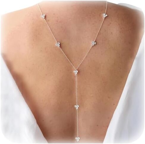 Luxury Crystal Flower Back Chain Body Jewelry for Women Sexy Floral Backless Rhinestone Necklace Bridal Wedding Backdrop Dress Accessories Jewelry in Kuwait