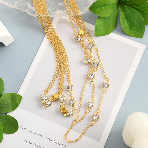 SANNIX 2 Piece Gold Plated Body Chain,Layered Belly Chains Rhinestone Jewelry Lingerie Bikini Waist Bra Chain Belt Accessories for Women for Summer Beach Date Night in Kuwait