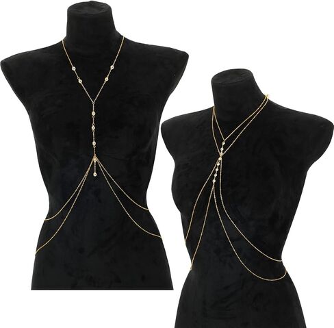SANNIX 2 Piece Gold Plated Body Chain,Layered Belly Chains Rhinestone Jewelry Lingerie Bikini Waist Bra Chain Belt Accessories for Women for Summer Beach Date Night in Kuwait