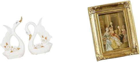 Baoblaze Elegant Swan Ceramic Sculpture and Resin Photo Frame Holder for Desktop Tabletop Bookshelf Cabinet Bedroom Office Farmhouse Decoration Display in Kuwait