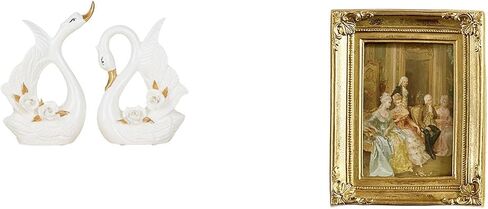 Baoblaze Elegant Swan Ceramic Sculpture and Resin Photo Frame Holder for Desktop Tabletop Bookshelf Cabinet Bedroom Office Farmhouse Decoration Display in Kuwait
