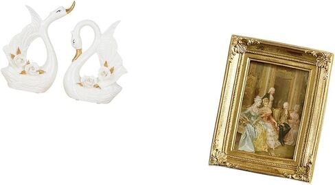 Baoblaze Elegant Swan Ceramic Sculpture and Resin Photo Frame Holder for Desktop Tabletop Bookshelf Cabinet Bedroom Office Farmhouse Decoration Display in Kuwait