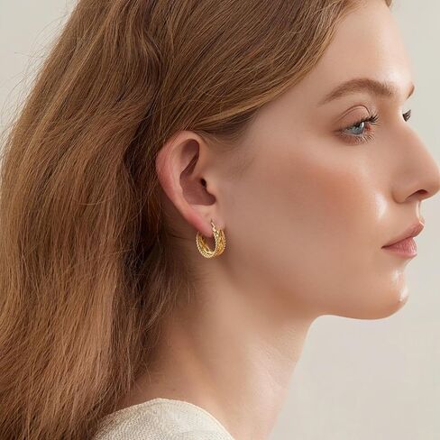 NEARLAND Gold Hoop Earrings 14K Gold Earrings for Women Gold Hoop Earrings for Womens Hoops Twisted Lines with Beaded Textures for Dimensional Look Hoops Earring for Womens in Saudi Arabia