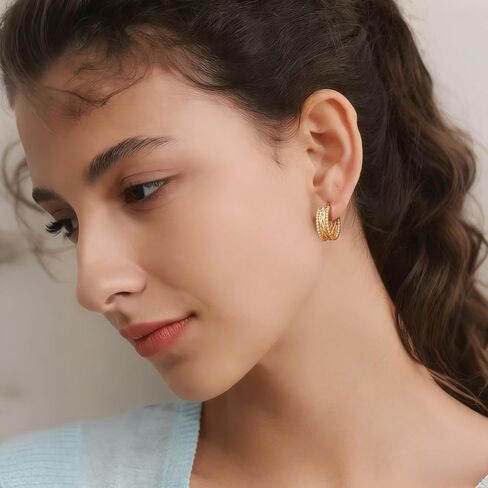 NEARLAND Gold Hoop Earrings 14K Gold Earrings for Women Gold Hoop Earrings for Womens Hoops Twisted Lines with Beaded Textures for Dimensional Look Hoops Earring for Womens in Saudi Arabia