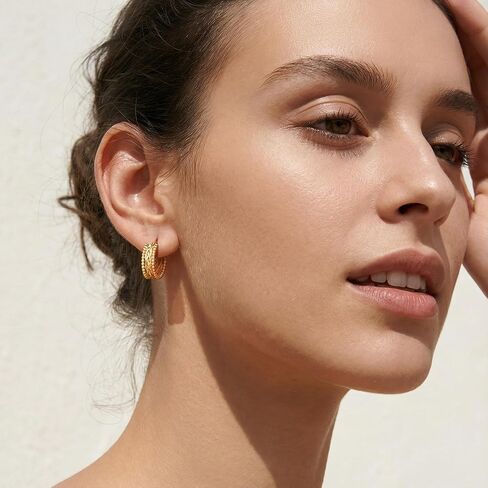 NEARLAND Gold Hoop Earrings 14K Gold Earrings for Women Gold Hoop Earrings for Womens Hoops Twisted Lines with Beaded Textures for Dimensional Look Hoops Earring for Womens in Saudi Arabia