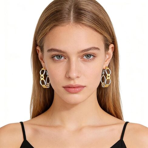 Gold and Silver Hoop Earrings for Women Two Tone Chain Hoop Earrings 30mm Big Hoops 14K Gold Plated Trendy Twisted Cable Earring Lightweight Mixed Metal Jewelry in Kuwait