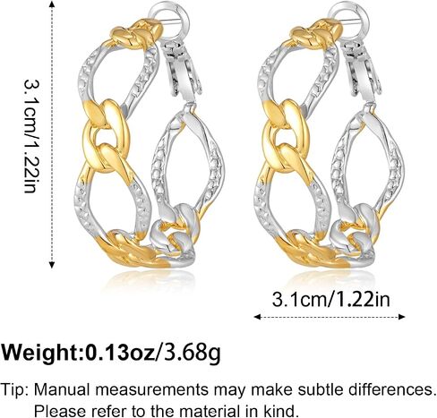Gold and Silver Hoop Earrings for Women Two Tone Chain Hoop Earrings 30mm Big Hoops 14K Gold Plated Trendy Twisted Cable Earring Lightweight Mixed Metal Jewelry in Kuwait