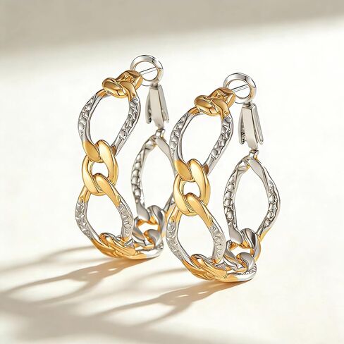 Gold and Silver Hoop Earrings for Women Two Tone Chain Hoop Earrings 30mm Big Hoops 14K Gold Plated Trendy Twisted Cable Earring Lightweight Mixed Metal Jewelry in Kuwait