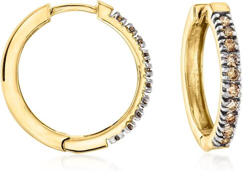 Ross-Simons 0.50 ct. t.w. Brown Diamond Hoop Earrings in 18kt Gold Over Sterling in Kuwait