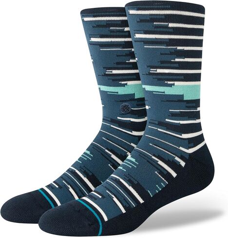 Stance x Dwayne Wade Collection Casual Crew 2-Pack Striped-Palm Tree Seared Socks, Multicolor (Navy-Aqua-Light Blue, Black), Large (9-12), A55523SER in Kuwait