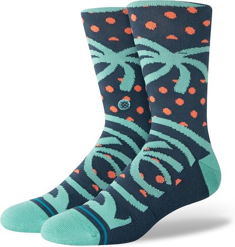 Stance x Dwayne Wade Collection Casual Crew 2-Pack Striped-Palm Tree Seared Socks, Multicolor (Navy-Aqua-Light Blue, Black), Large (9-12), A55523SER in Kuwait