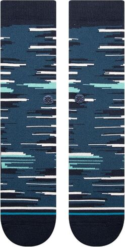 Stance x Dwayne Wade Collection Casual Crew 2-Pack Striped-Palm Tree Seared Socks, Multicolor (Navy-Aqua-Light Blue, Black), Large (9-12), A55523SER in Kuwait