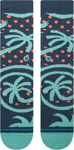 Stance x Dwayne Wade Collection Casual Crew 2-Pack Striped-Palm Tree Seared Socks, Multicolor (Navy-Aqua-Light Blue, Black), Large (9-12), A55523SER in Kuwait