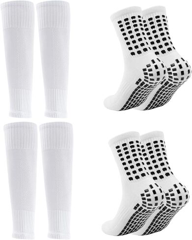2 Set Grip Soccer Socks and Shin Guard Sleeves Non Slip Soccer Sports Athletic Leg Sleeve Socks for Men Women in Saudi Arabia
