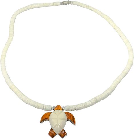 Hawaiian Jewelry Koa Wood and Buffalo Bone Honu Sea Turtle Puka Shell Necklace 18" in Kuwait