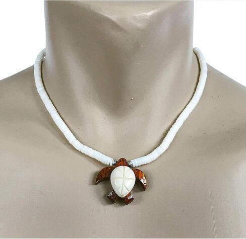 Hawaiian Jewelry Koa Wood and Buffalo Bone Honu Sea Turtle Puka Shell Necklace 18" in Kuwait