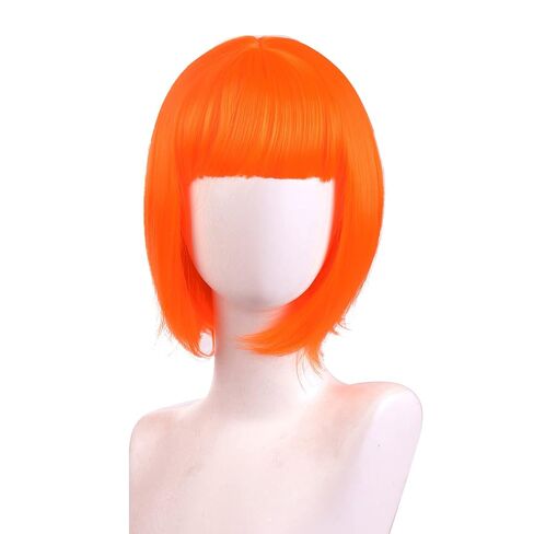 Fifth Element Leeloo Cosplay Wig Orange Short Bob Hair 12" Straight with Flat Bangs Headwear Women Fluffy Daily Party Wigs Halloween Gifts in Saudi Arabia