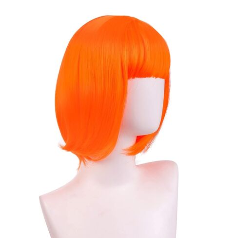Fifth Element Leeloo Cosplay Wig Orange Short Bob Hair 12" Straight with Flat Bangs Headwear Women Fluffy Daily Party Wigs Halloween Gifts in Saudi Arabia