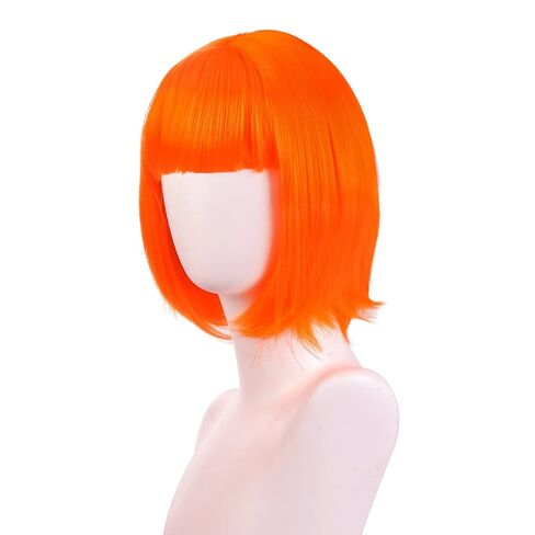 Fifth Element Leeloo Cosplay Wig Orange Short Bob Hair 12" Straight with Flat Bangs Headwear Women Fluffy Daily Party Wigs Halloween Gifts in Saudi Arabia