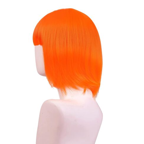 Fifth Element Leeloo Cosplay Wig Orange Short Bob Hair 12" Straight with Flat Bangs Headwear Women Fluffy Daily Party Wigs Halloween Gifts in Saudi Arabia