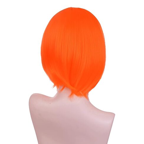 Fifth Element Leeloo Cosplay Wig Orange Short Bob Hair 12" Straight with Flat Bangs Headwear Women Fluffy Daily Party Wigs Halloween Gifts in Saudi Arabia