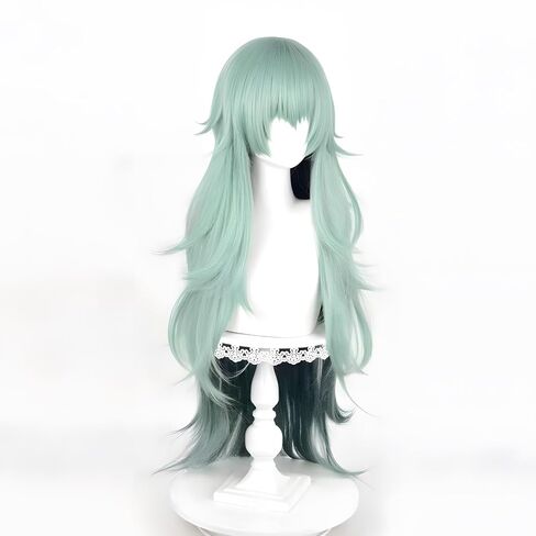 Joaquin Long Layered Gradient Green Cosplay Wig with Bangs for Women Adult Theme Parties Video Shoots Anime Event Costume Hair in Kuwait