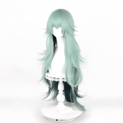 Joaquin Long Layered Gradient Green Cosplay Wig with Bangs for Women Adult Theme Parties Video Shoots Anime Event Costume Hair in Kuwait