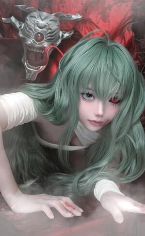 Joaquin Long Layered Gradient Green Cosplay Wig with Bangs for Women Adult Theme Parties Video Shoots Anime Event Costume Hair in Kuwait