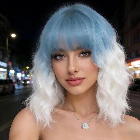14" Short Dark Blue Curly Wig For Women Girls Heat Resistant Fiber Wigs Halloween Cosplay Daily Party+Cap (Dark Blue) in Saudi Arabia