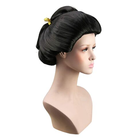 Deluxe Geisha Wig - Black Updo Japanese Cosplay Costume Hairpiece - Oriental Lady Roleplay Theme Party Wig in Saudi Arabia