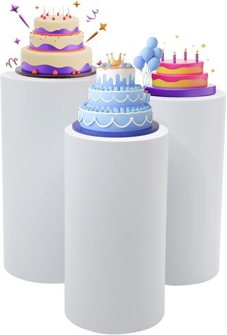 3Pcs Cylinder Display Stands Set for Party, Metal Display Stand Plinth Pillars, Cake Pedestal Dessert Stand for Wedding Birthday Art Decor Risers, 12.99*23.62" (L), 11.81*21.65" (M), 10.62*19.68" (S) in Saudi Arabia