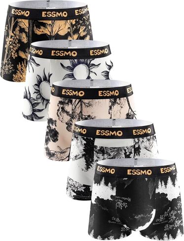 Mens Boxer Briefs 5 Pack Elastic Waist Breathable Long Underwear Mens Stretchy Supportive Fashion Print in Kuwait