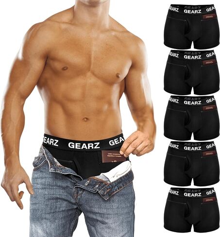 GEARZ 5 Packs Men's Hidden Pocket Boxer Briefs with Fly - Pickpocket Proof Travel Underwear Pockets - Anti Theft Wallet in Saudi Arabia