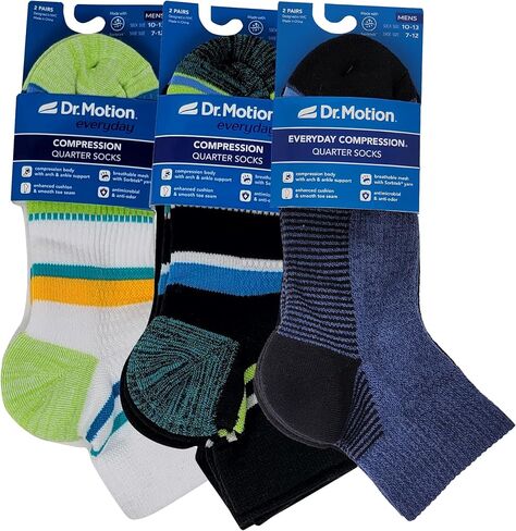 Dr. Motion Men's Quarter Crew Compression Socks for Everyday Wear, 6 Pairs in Kuwait
