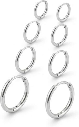 4 Pairs 14K Gold Plated Hoop Earrings for Women Men, Small Huggie Hoop Set 18G (1.0mm), 6mm 8mm 10mm 12mm Cartilage Helix Lobe Earrings, Hypoallergenic Lightweight Clicker Hoops in Saudi Arabia