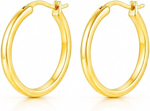 14K Gold Hoop Earrings for Women Lightweight Round Huggie Style Minimalist Everyday Jewelry 20mm/25mm/30mm in Saudi Arabia