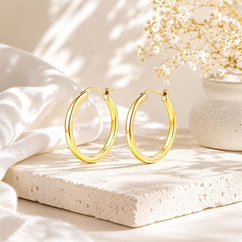 14K Gold Hoop Earrings for Women Lightweight Round Huggie Style Minimalist Everyday Jewelry 20mm/25mm/30mm in Kuwait