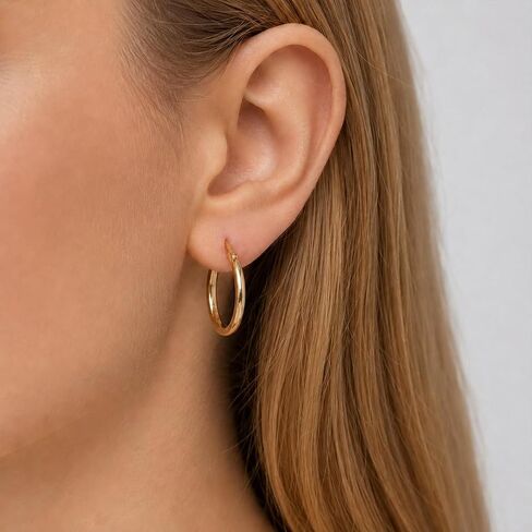 14K Gold Hoop Earrings for Women Lightweight Round Huggie Style Minimalist Everyday Jewelry 20mm/25mm/30mm in Kuwait