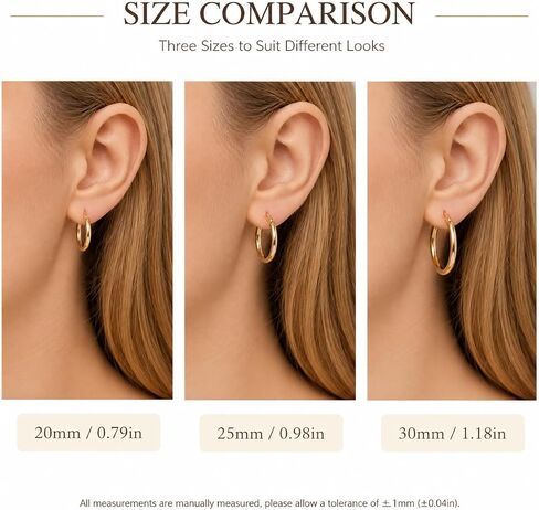 14K Gold Hoop Earrings for Women Lightweight Round Huggie Style Minimalist Everyday Jewelry 20mm/25mm/30mm in Kuwait