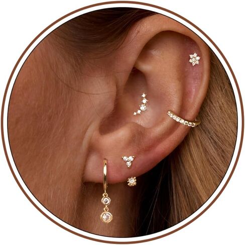 5 Pairs Gold Earring Stacks, 14K Gold Plated Stud Stack Earrings Set Dainty Cartilage Dangle Earrings For Sensitive Ears Women Trendy Cute Small Hoop Drop Earring Hypoallergenic Non Tarnish Jewelry in Saudi Arabia