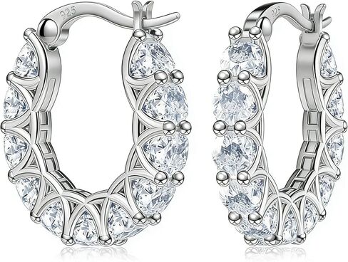Women's 925 Sterling Silver Hoop Earrings, Set With Sparkling Cubic Zirconia, Low allergy Round Earrings, Fashion Jewelry, An Excellent Holiday And Gathering Gift For Friends in Kuwait