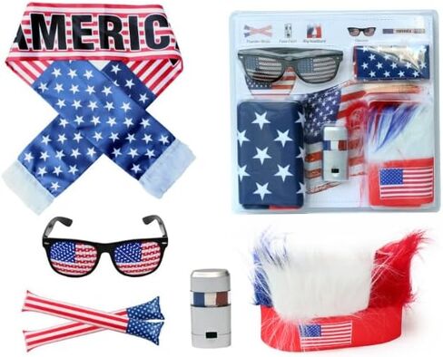 Country Flag Eyeglasses, Sash, Headwear, Face Paint Stick, Air Tube, for Soccer Football Sports Events, 5 Items in Saudi Arabia