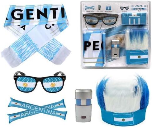 Country Flag Eyeglasses, Sash, Headwear, Face Paint Stick, Air Tube, for Soccer Football Sports Events, 5 Items in Saudi Arabia