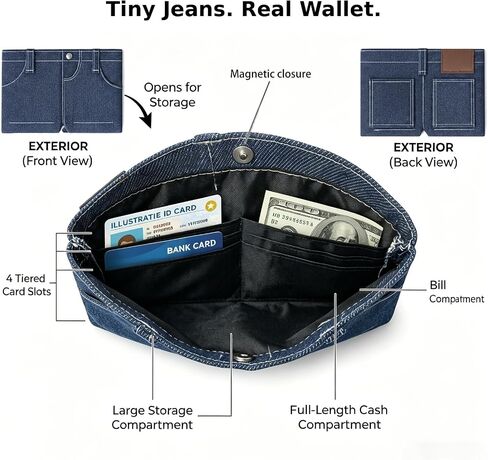Pocket Pants Mini Jeans Wallet,Funny Jorts Style Denim Shorts Purse with 6 Card Slots for All Ages, Slim Folding Card Holder for Teens & Adults, Novelty Gag Gift for Men & Women in Saudi Arabia