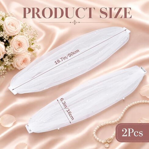 2 Pcs Detachable Sleeves for Wedding Dresses Bridal Tulle Pearl Sleeves for Wedding Prom Evening Gowns in Kuwait