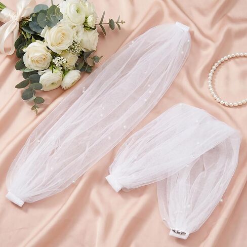 2 Pcs Detachable Sleeves for Wedding Dresses Bridal Tulle Pearl Sleeves for Wedding Prom Evening Gowns in Kuwait